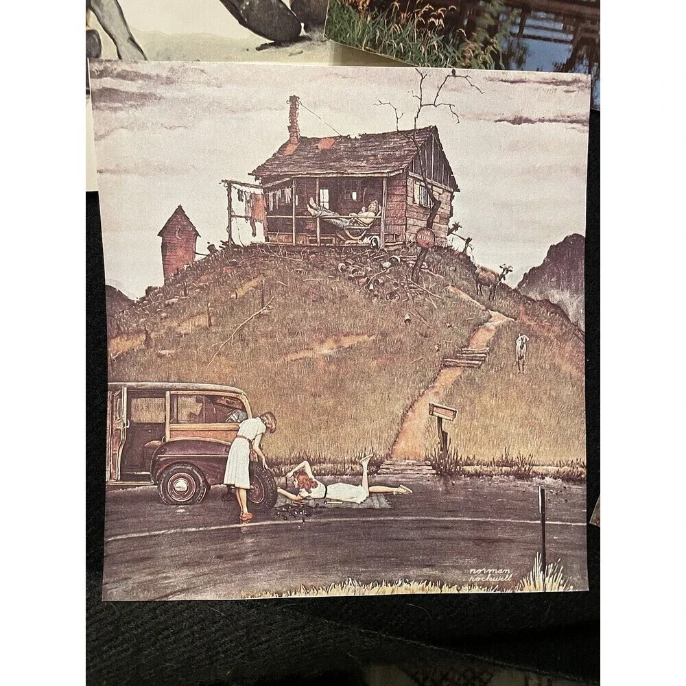 Ephemera lot 4 Norman Rockwell Prints & 1 Blacksmith Shop Old Wade House 1972